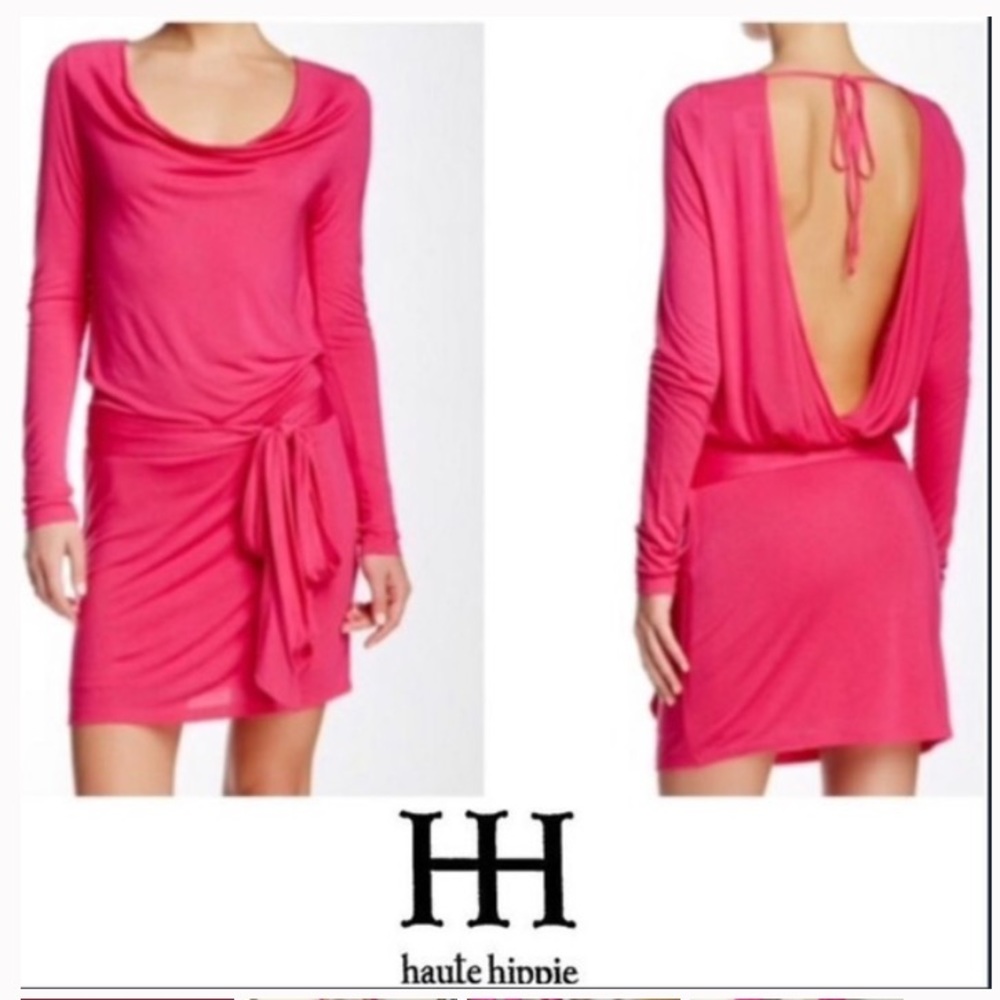 NWT Haute Hippie hot pink draped backless dress